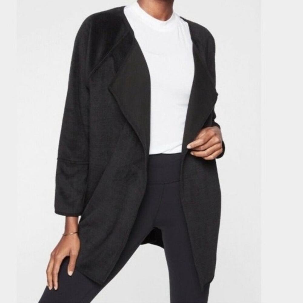 Athleta Cozy Karma Wrap Jacket Cardigan Oversized Fleece Black XS